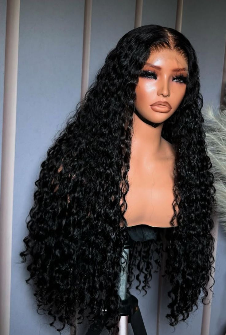 28” Deepwave Curly Wig-13x4 Transparent Lace Glueless Human Hair Wig