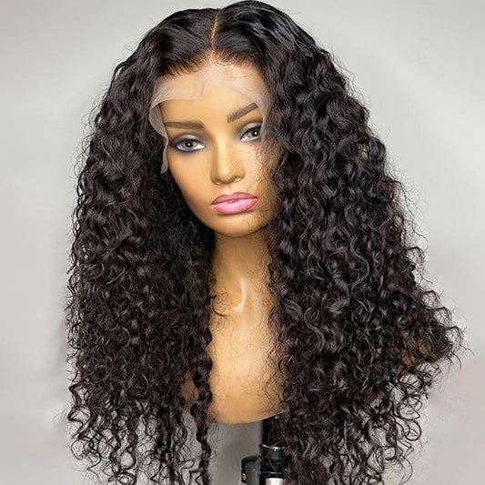 20” Deep Wave Curly Wig-13x4 Transparent lace Glueless Human Hair Wig